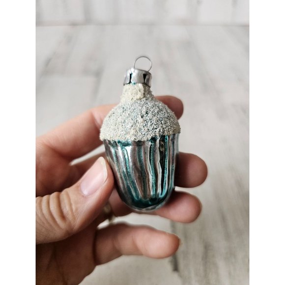 Vintage acorn glass glitter ornament flocked frosted Xmas tree - Picture 8 of 11
